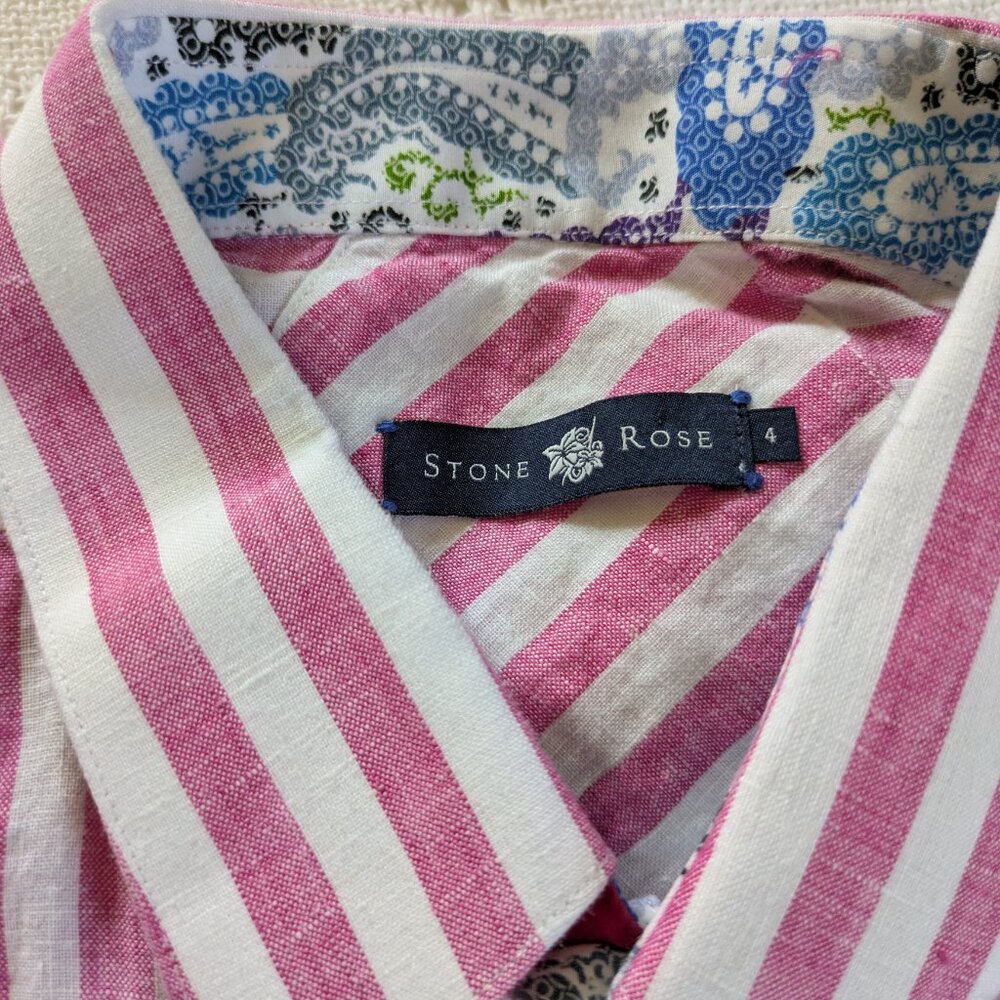 Pink and White Striped Linen Shirt - Picture 4 of 6
